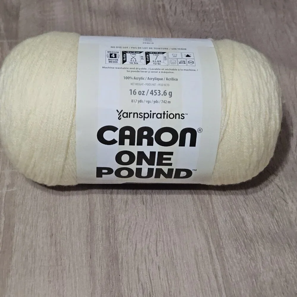 Caron One Pound Solids Yarn, 16oz, Gauge 4 Medium, 100% Acrylic - Cream